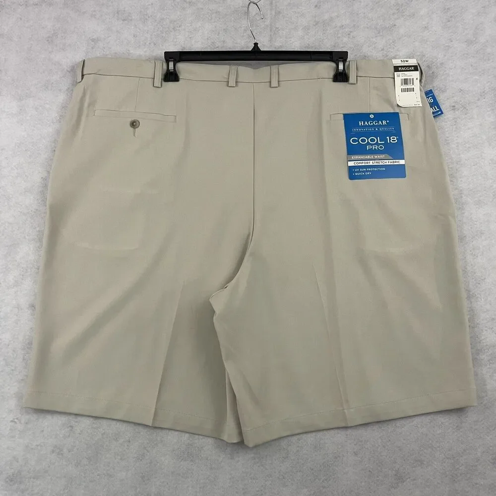 Haggar Cool 18 Pro Shorts Mens 52 Beige Stretch Golf Performance NWT